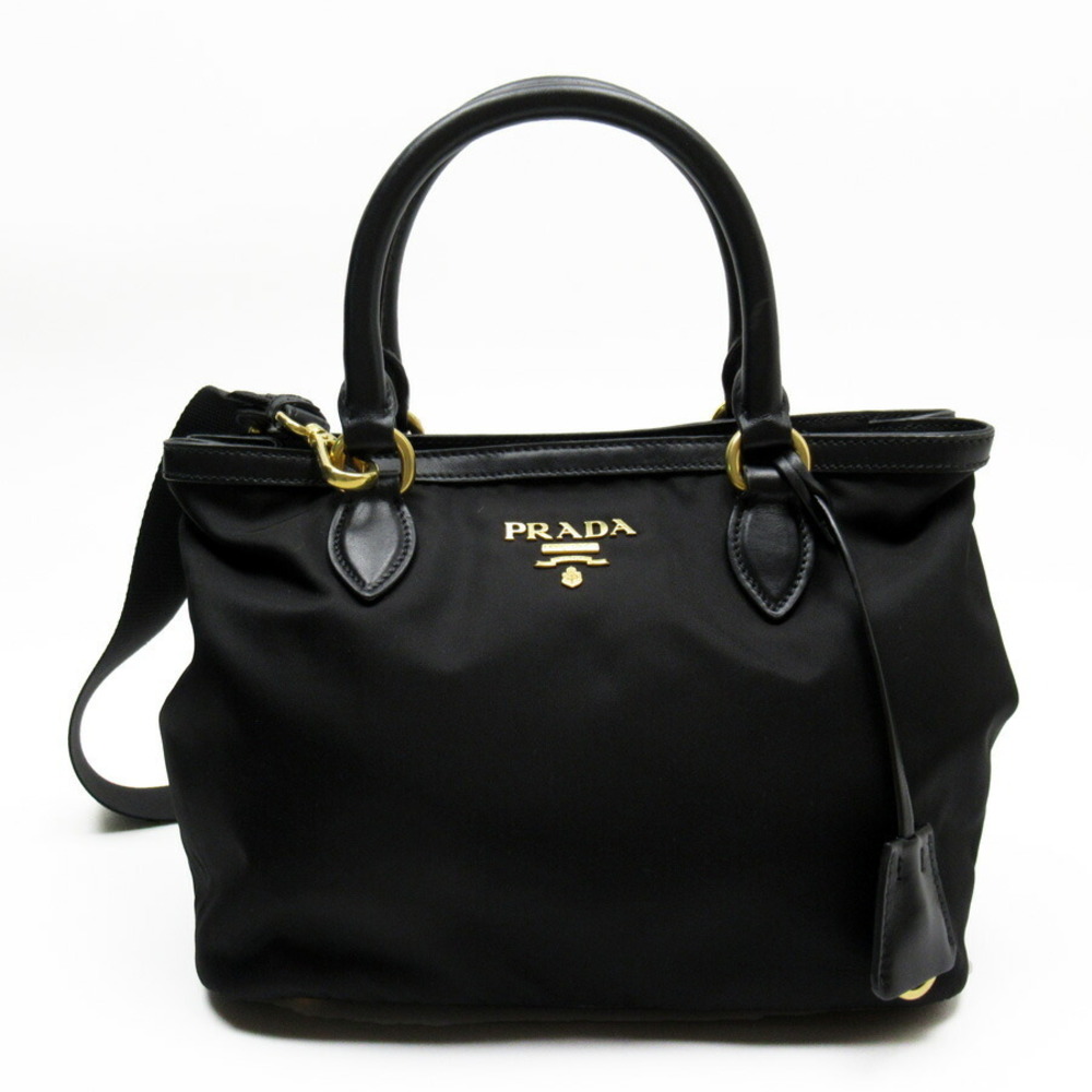 Prada handbag crossbody shoulder bag Nero Black gold leather